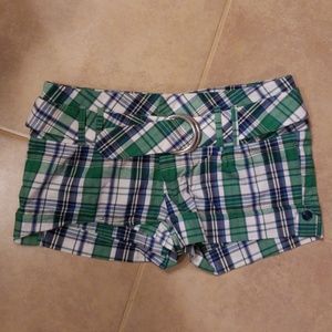 Blue/green/white plaid shorts